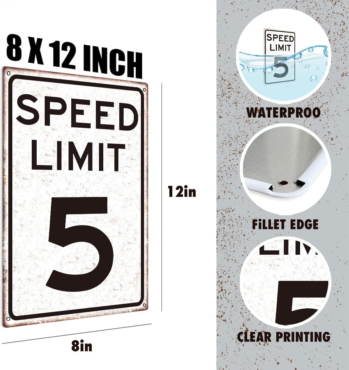 Race Car Birthday Sign，Boys Gifts Retro Tin Signs Speed Limit 5 Sign for Boys Room Man Cave Garage Cars Themed Room Bedroom Vintage Style Decor 8 x 12 Inch