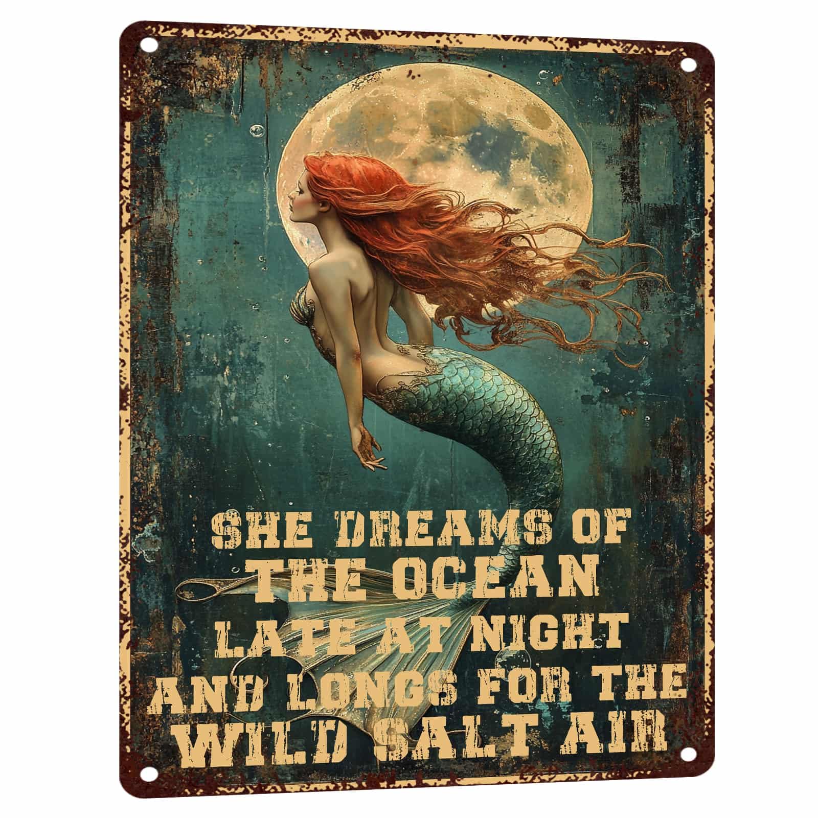 Mermaid Metal Tin Sign Vintage Mermaid Bathroom Decor Wall Art Rustic Funny Bathroom Sign for Home Restroom Washroom Decor 8x12 Inch