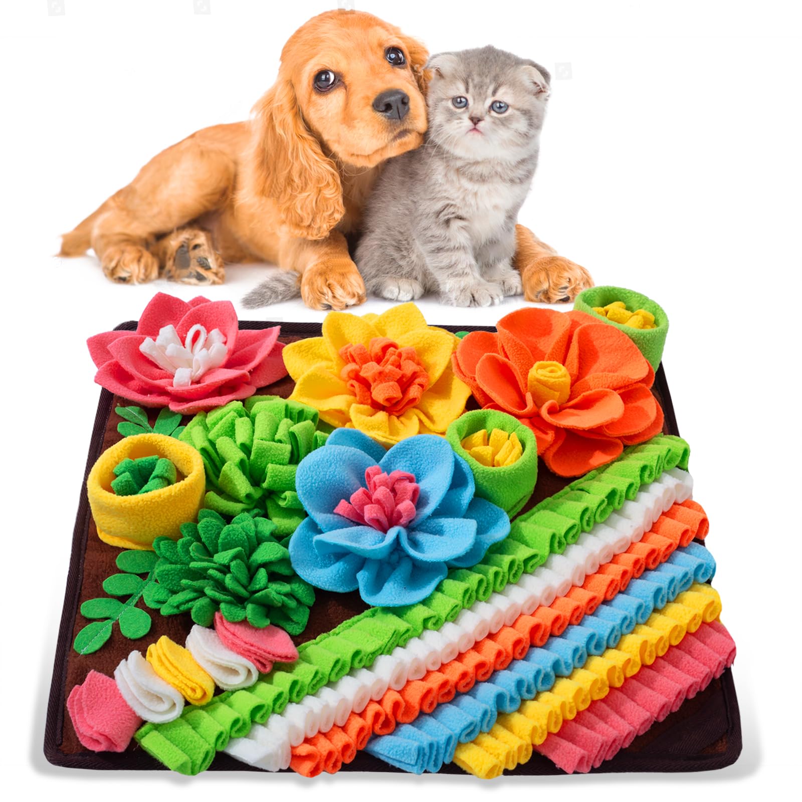 Snuffle Mat for Dogs, Sniff Mat Slow Feeding Mat for Small Pets Cats, Rabbits - Help Stress Relief and Training - Stimulate Your Pet's Foraging Skills! (Brown)