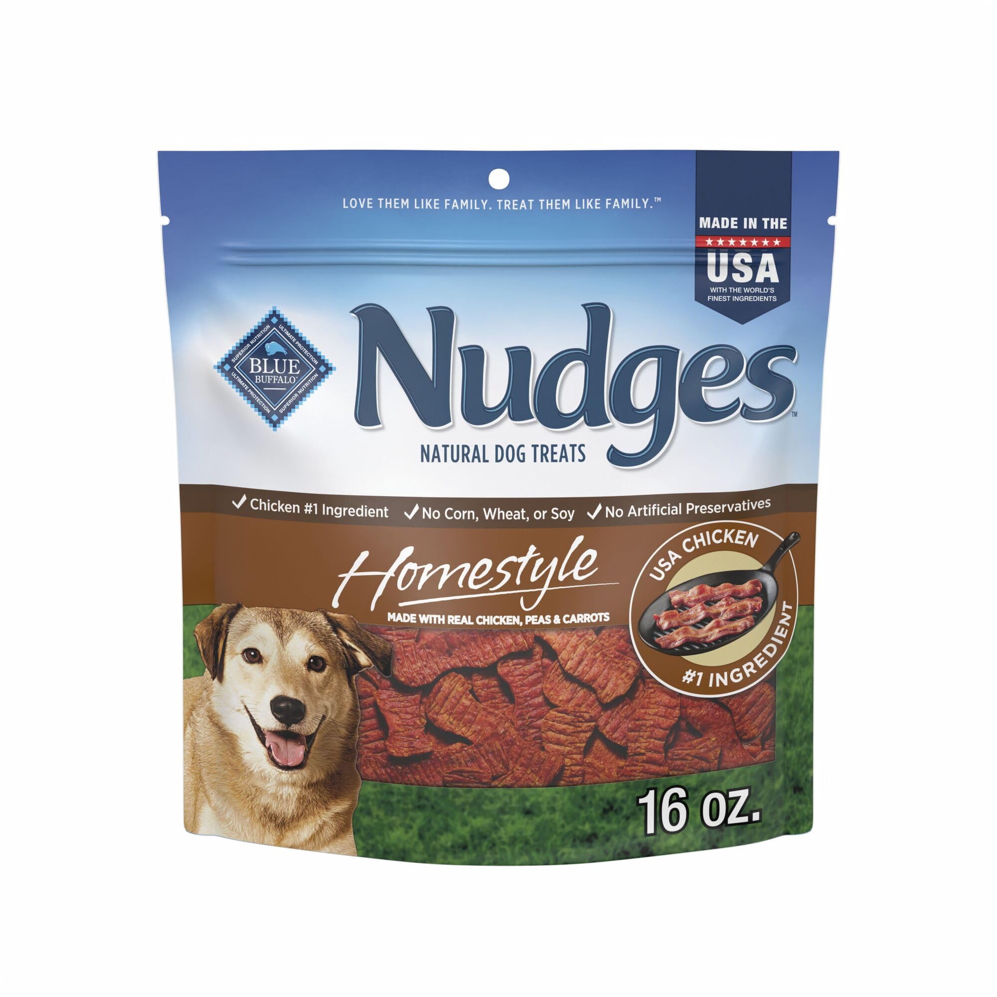 Blue Buffalo Nudges Chicken Homestyle Natural Dog Treats, Pot-Pie-Inspired Recipe, Healthy Reward or Training Treat, Made in the USA with Real Chicken, No Artificial Preservatives, 16 oz.