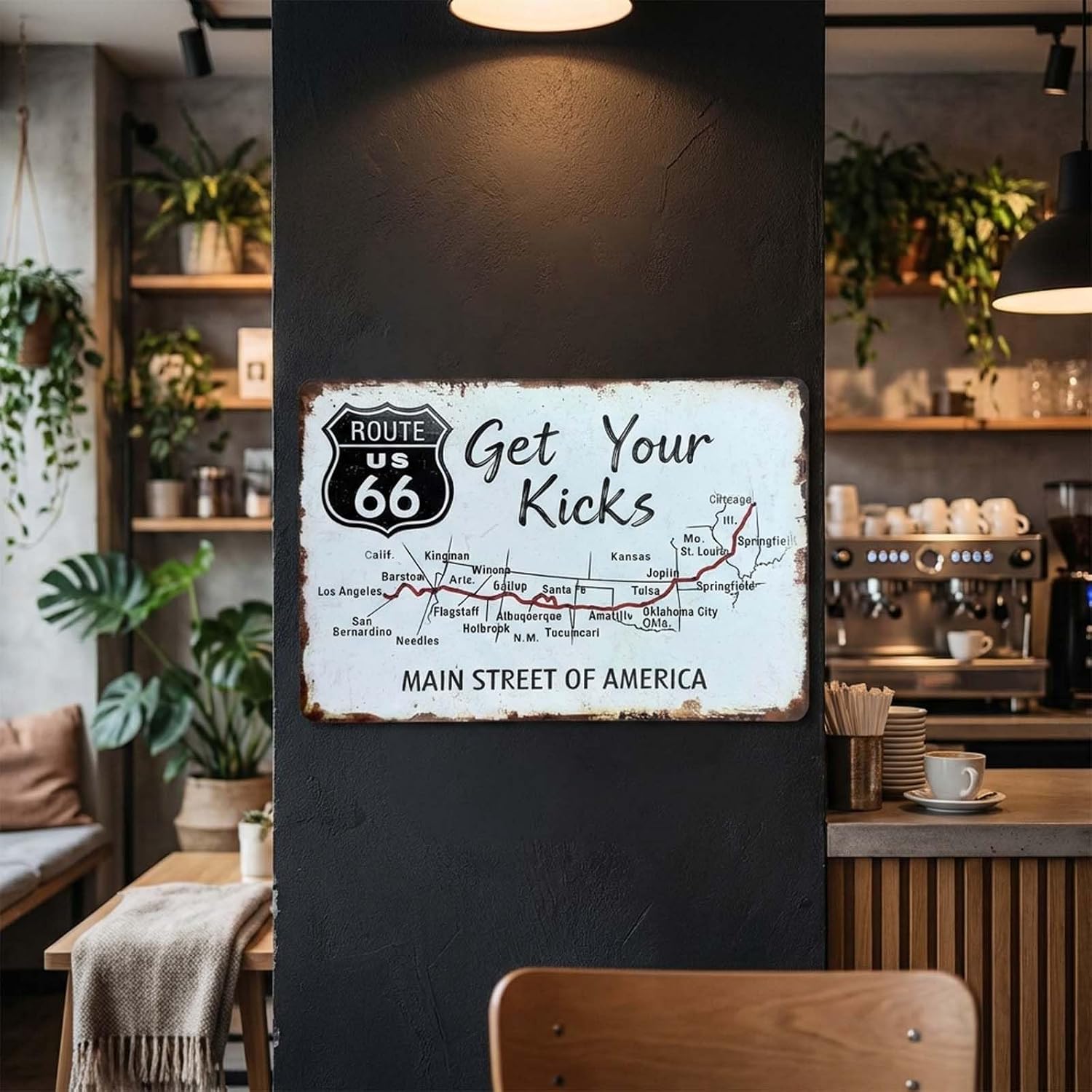 Route 66 Road Signs Vintage Metal Signs Vintage Room Decor Metal Sign Retro Road Sign Tin Decor Sign for Home, Room & Garage Wall Decoration 12× 8 Inches