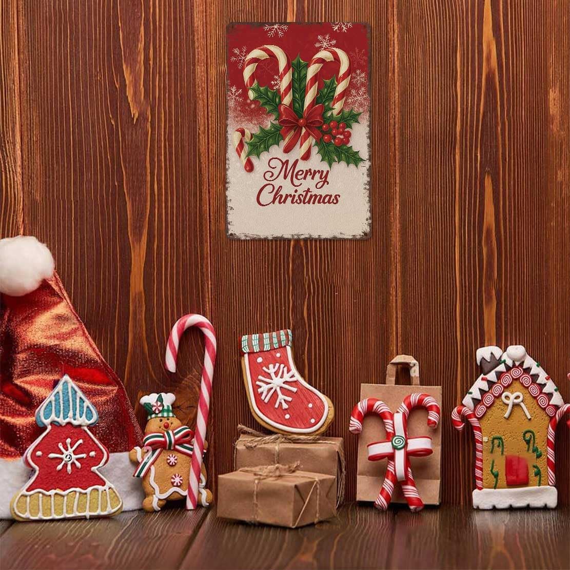Vintage Christmas Decorations 8x12inch Metal Sign-Weathered Tin Art for Garage Office Wall