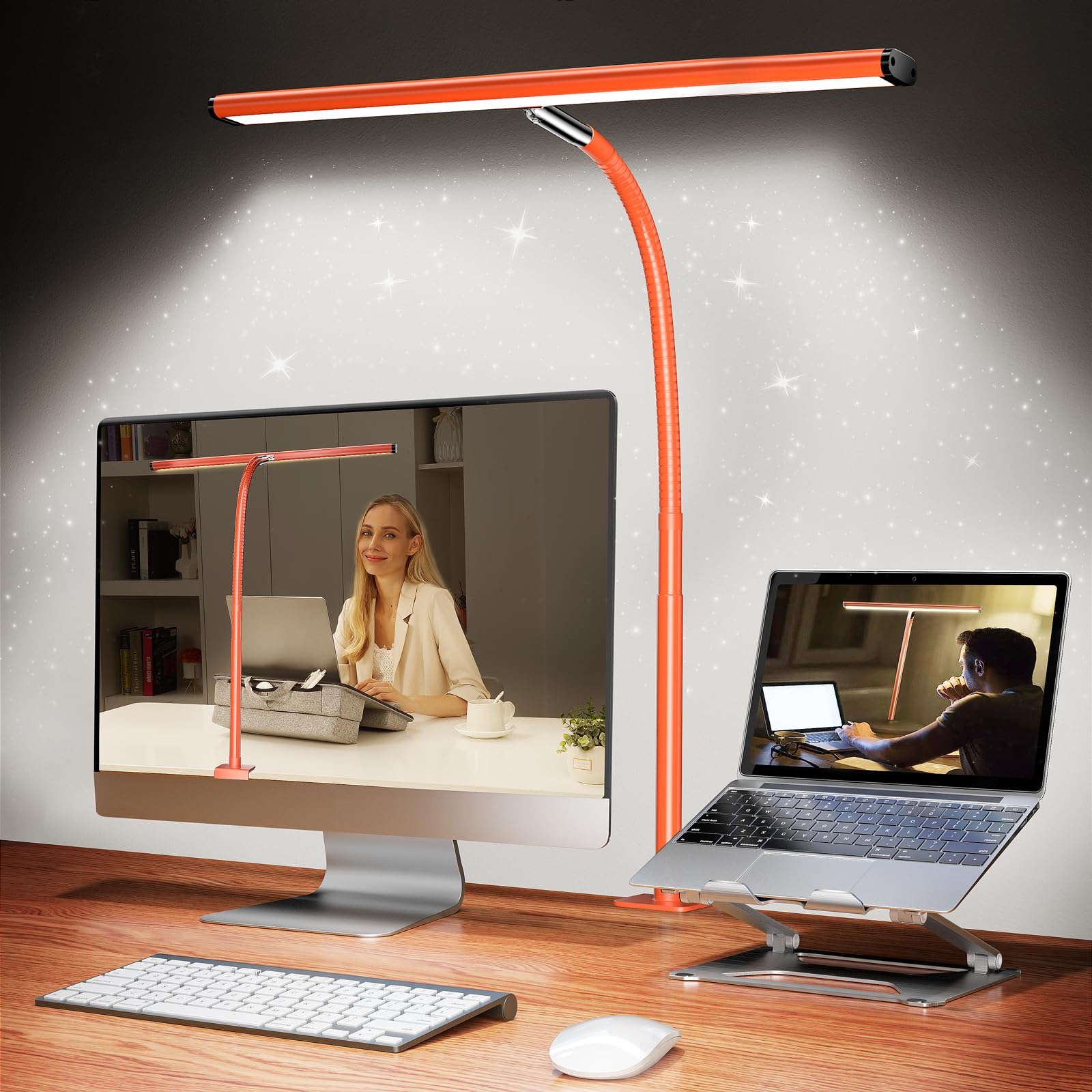 Airlonv LED Desk Lamp for Office Home, Eye-Caring Desk Light with Stepless Dimming Adjustable Flexible Gooseneck, 10W USB Adapter Desk Lamp with Clamp for Reading, Study, Workbench (Black)