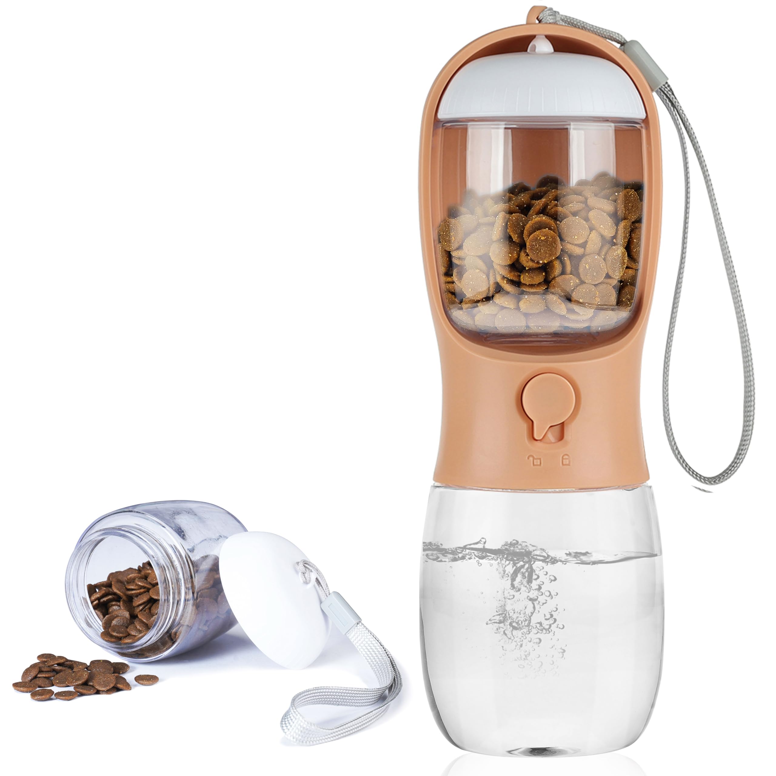 Dog Water Bottle with Food Container, Portable Leak Proof Pet Water Dispenser for Walking Hiking Travel, Puppy Essentials Accessories for Small Large Dogs, Dog Gifts (10oz/15oz/19oz)