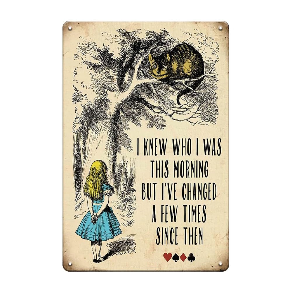 Alice in Wonderland Gifts Decorations Metal Tin Signs-People Who Don't Think - 12x8 inches Vintage Retro Room Decor Metal Poster Tea Party Decor, Gifts for Girls for kitchen Bedroom