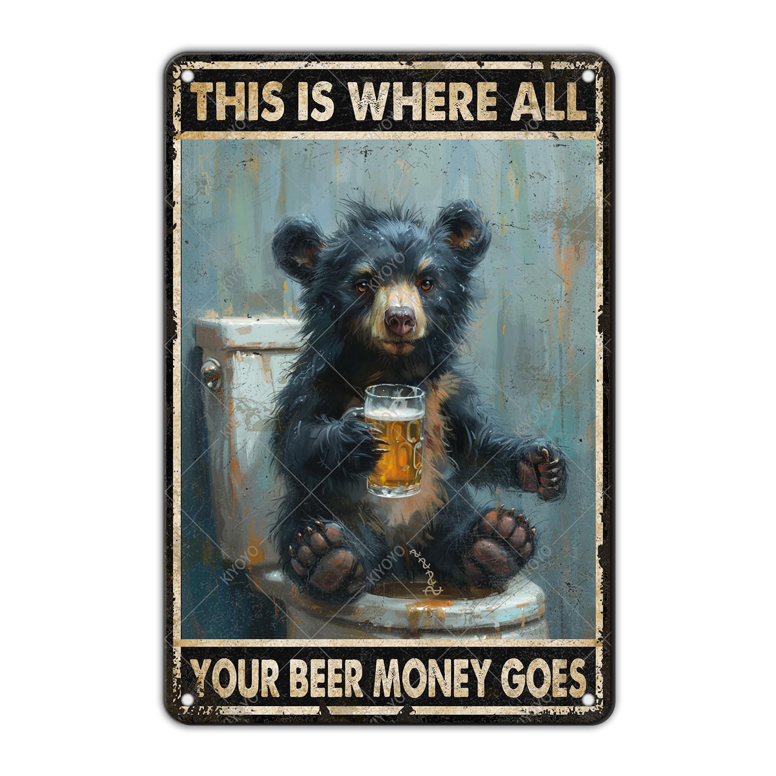 Funny Bear Metal Tin Sign Black and White Bathroom Vintage Bathroom Signs Restroom Wall Decor 12x8 Inch