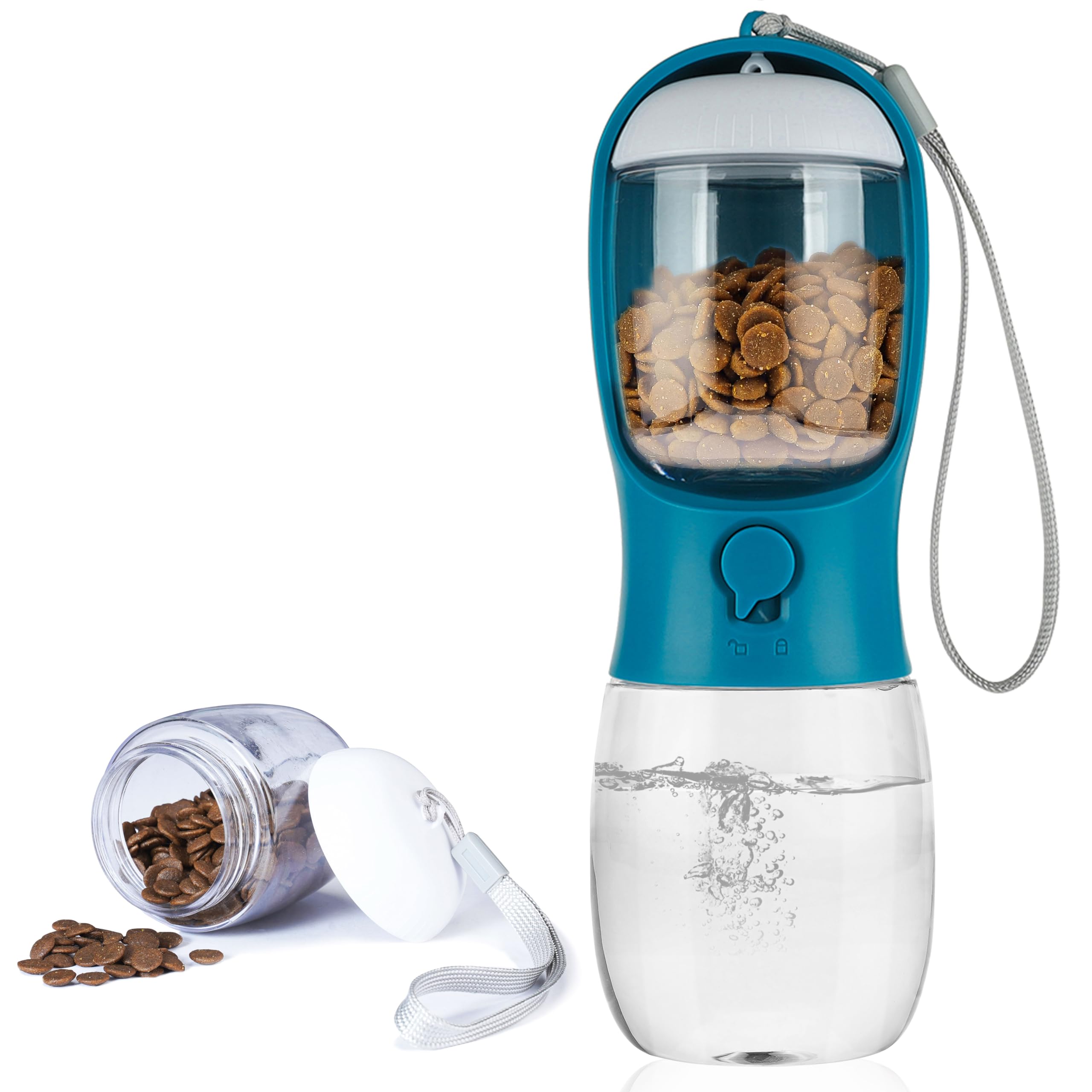 Dog Water Bottle with Food Container, Portable Leak Proof Pet Water Dispenser for Walking Hiking Travel, Puppy Essentials Accessories for Small Large Dogs, Dog Gifts (10oz/15oz/19oz)