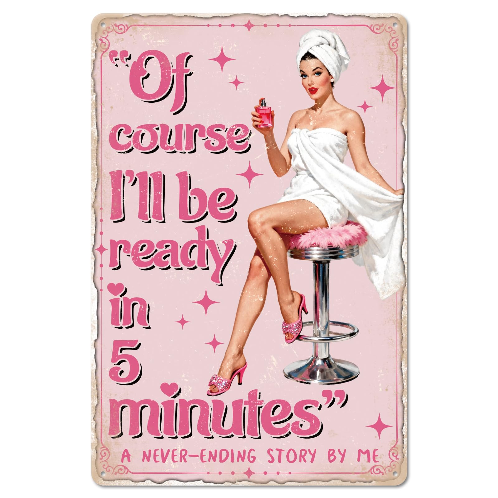 GLOBLELAND Vintage Sexy Woman Metal Tin Sign 12x8 inch Pink Pin up Lady Tin Signs Decor Funny Blonde Woman Metal Wall Plaque for Home Room Farmhouse Cafes Office Store Bar Kitchen Garden Decor