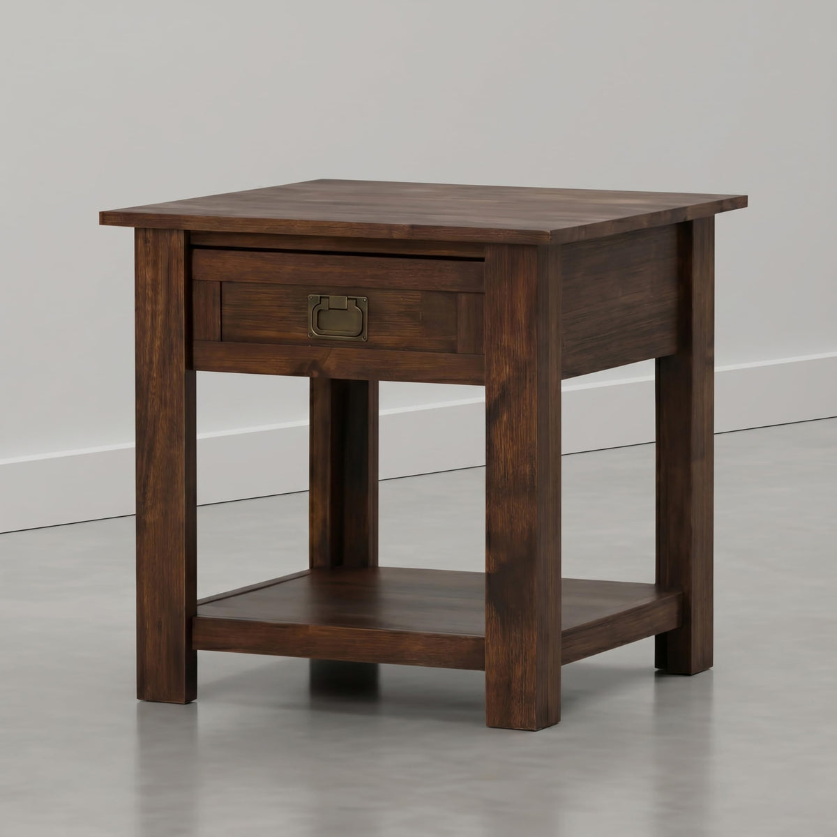 SIMPLIHOME Monroe End Table - 22 inch Wide Solid Acacia Wood Side Table in Distressed Charcoal Brown, Rustic Accent Table for Living Room or Bedroom with Drawer and Shelf