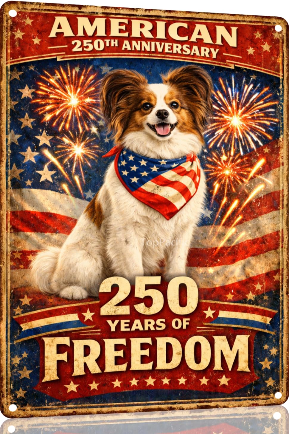 American 250th Anniversary Border Collie Funny Tin Sign 12x8 Inch Independence Day Vintage Metal Wall Art Retro Humor for Kitchen Bedroom Room Home Gift Decoration(59342)