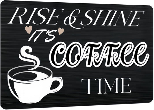 Vintage Coffee Wall Sign - Vintage Tin Sign for Coffee Station, Home Kitchen or Bar Area, Rustic Farmhouse Decor, Decor for Morning Lovers, 8x12 Inch Metal Sign