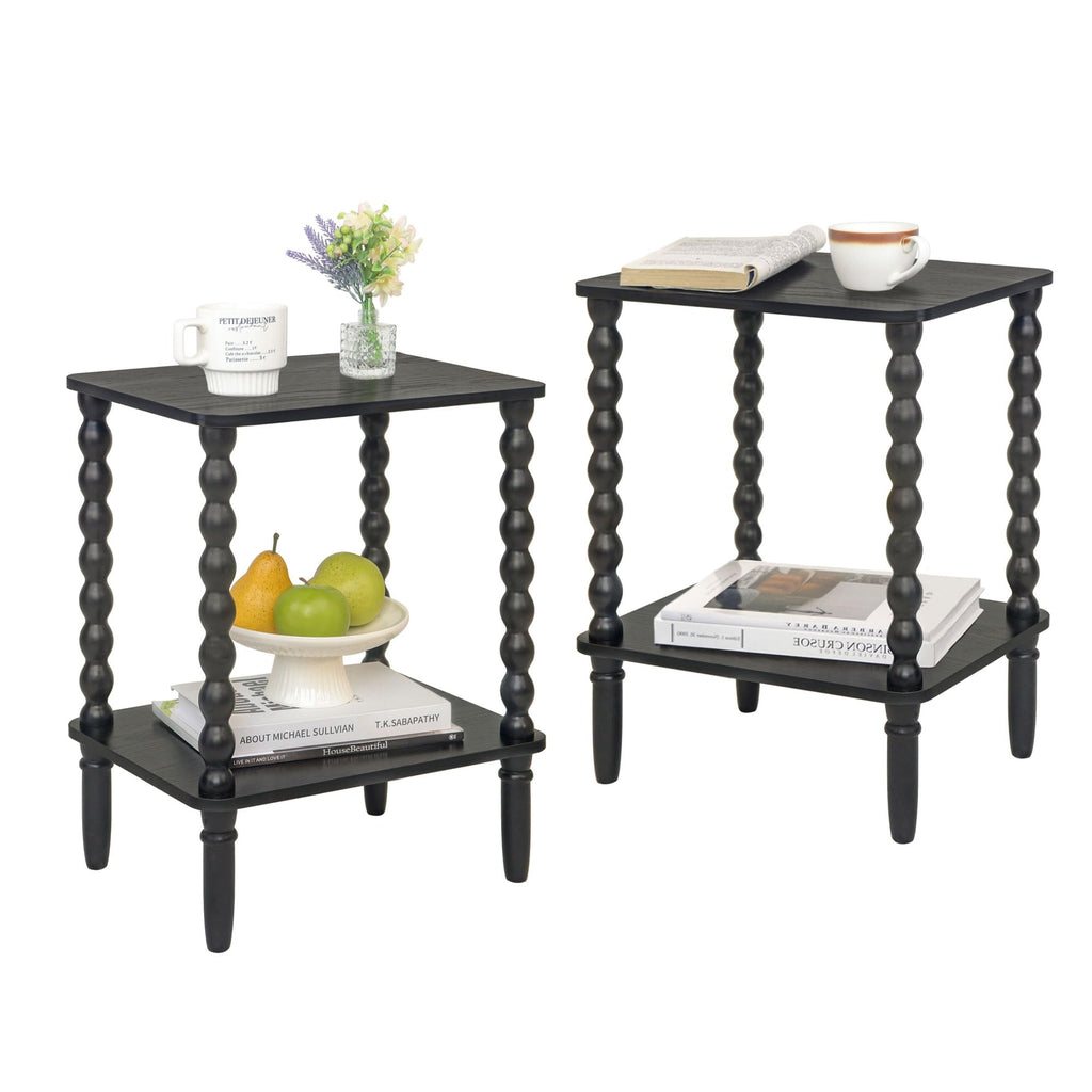 Fultyle Side Table, Small End Table with Storage Shelf, 2-Tier Small Coffee Tables Living Room for Bedroom, Narrow Spaces (Rustic Brown)