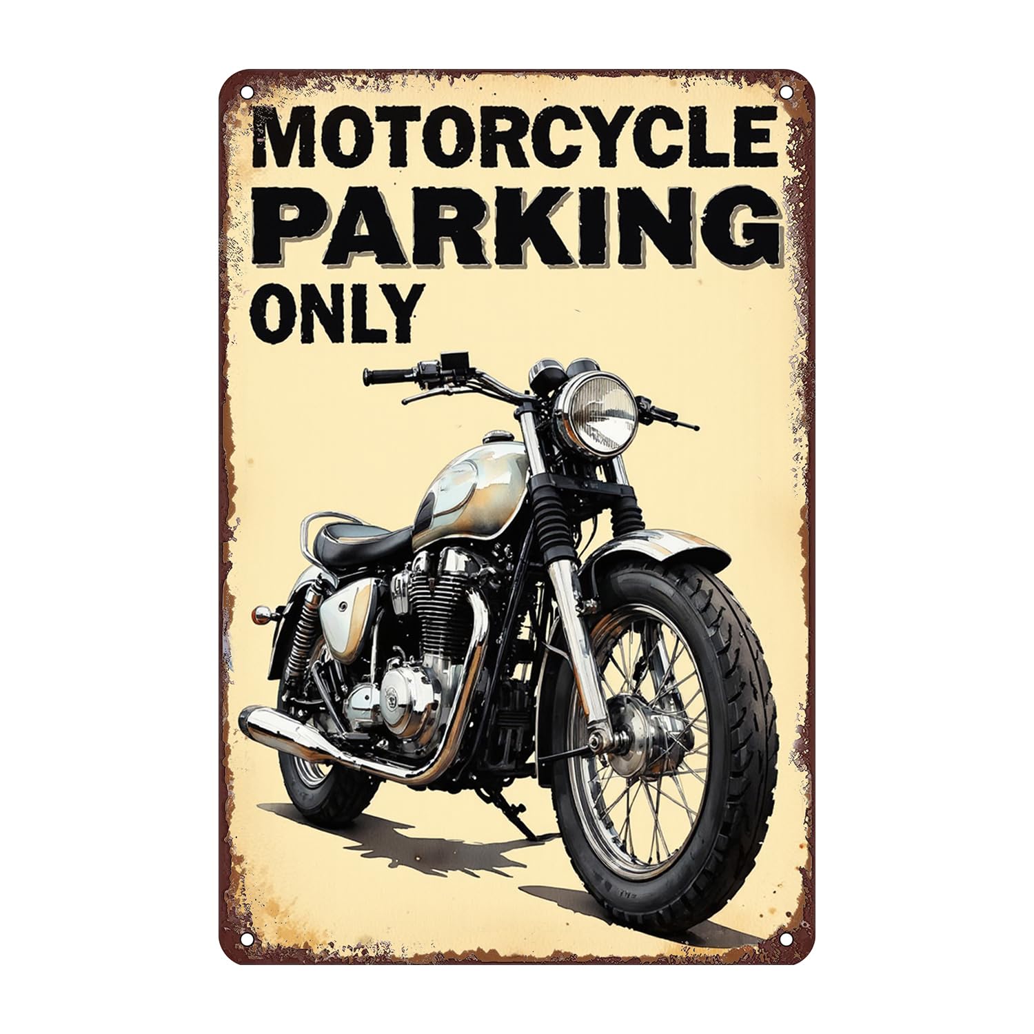 Motorcycle Parking Only Tin Sign Wall Decor - 12x8 Inch Tin Metal Retro Style Wall Art for Garage, Workshop, Bar, Biker Gift for Motorcycle Enthusiasts