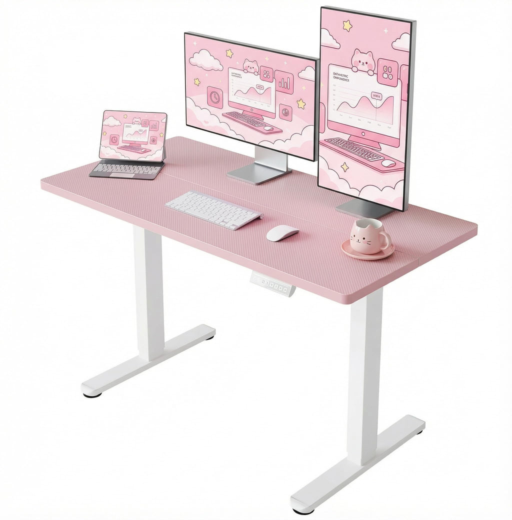 HUANUO 32" Small Electric Standing Desk Adjustable Height, 4 Memory Height Settings, Sit Stand Up Desk for Home Office & Computer Workstation, LightWalnut