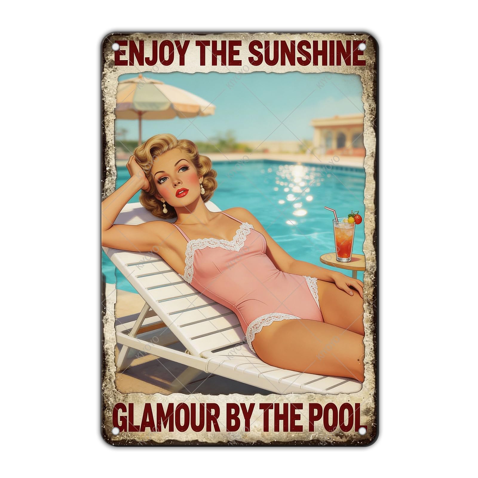 50s Pin up Girl Fishing Metal Tin Sign Open Fly Season Wall Decor Home Angler Cafes Lake House Seascape 12x8 Inch