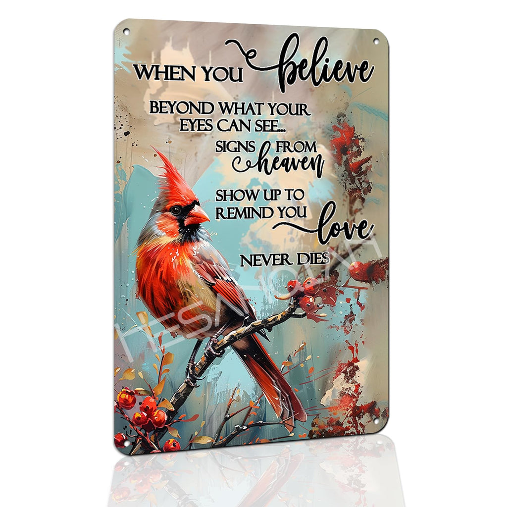 Cardinal Tin Sign, Cardinal Bird Sympathy Wall Art 8x12 Inch | A Big Piece Of My Heart Lives In Heaven Message, Handmade Home Decor