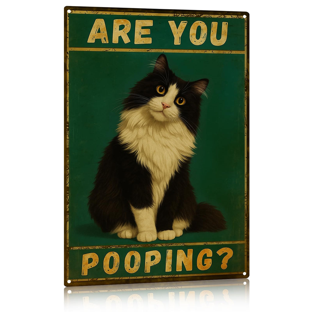 Madewell Living Funny Highland Cow Metal Tin Sign, Are You Pooping, Rustic Farmhouse Wall Decor for Bathroom, Western Bathroom Art with Humorous Quote, 8x12 Inch