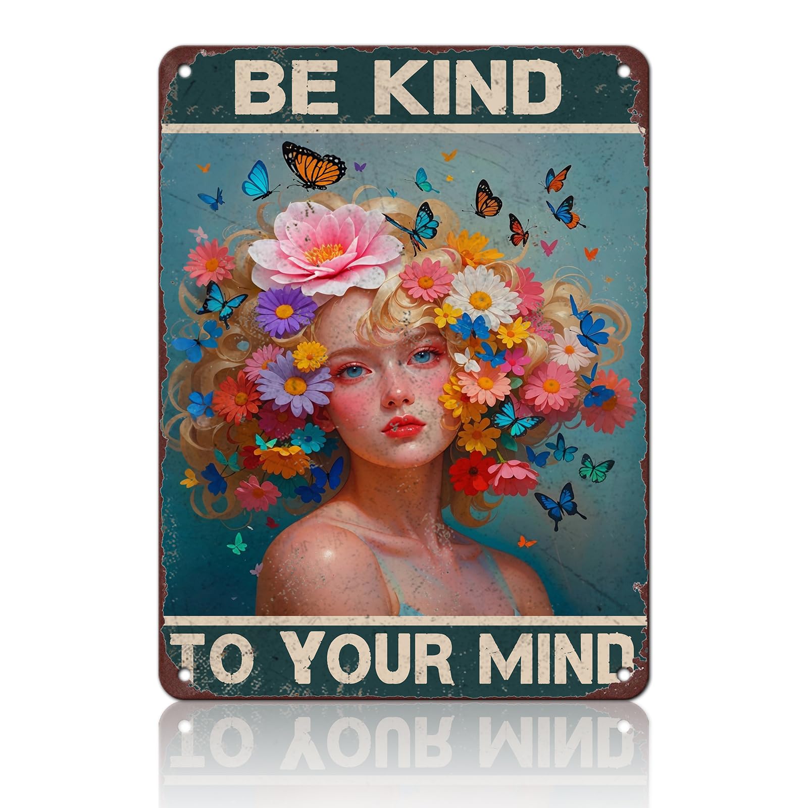 KIYOYO Vintage Tin Metal Sign Poster Grow Positive Thoughts Vintage Poster Flower Head Girl Poster Mental Health Poster Motivational Poster Emotions Poster Vintage Wall Home Decor 8x12 Inch