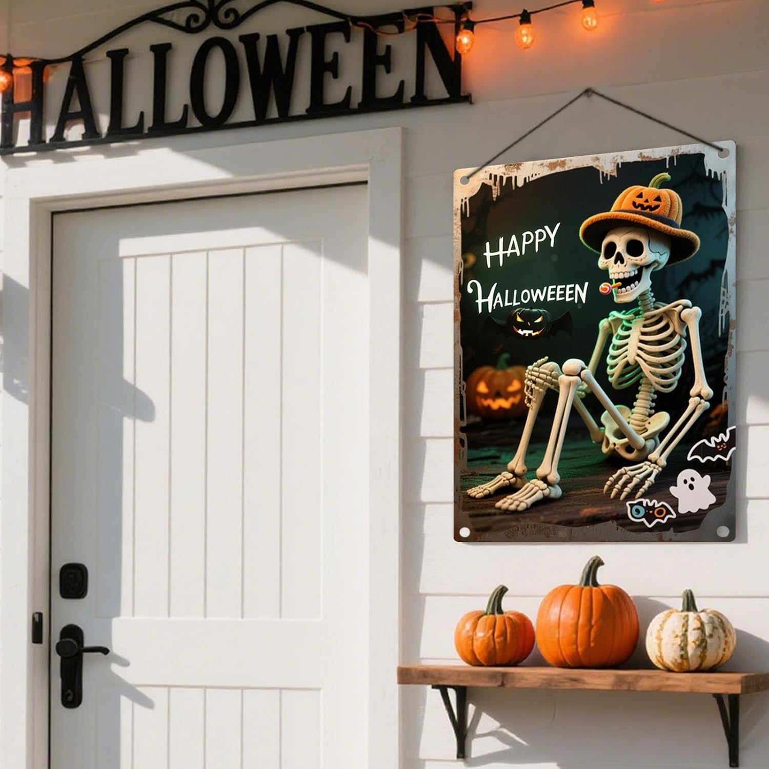 Vintage Stay Positive Sign, Vintage Metal Tin Sign - 8x12In Halloween Skull Decor Retro Wall Art Indoor Outdoor for Living Room Bedroom Office Bar Garage Man Cave Decor Ideal Gift for Housewarming Birthday