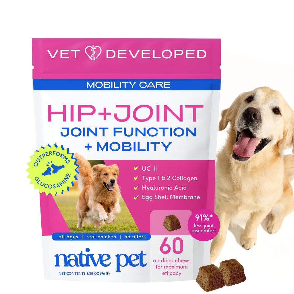 Native Pet Hip & Joint Advanced Care Dog Joint Supplement Powder for Mobility & Movement Support, Joint Supplement for Dogs with HMB, UC-II Collagen, Green Lipped Mussel & Hyaluronic Acid – 30 Scoops