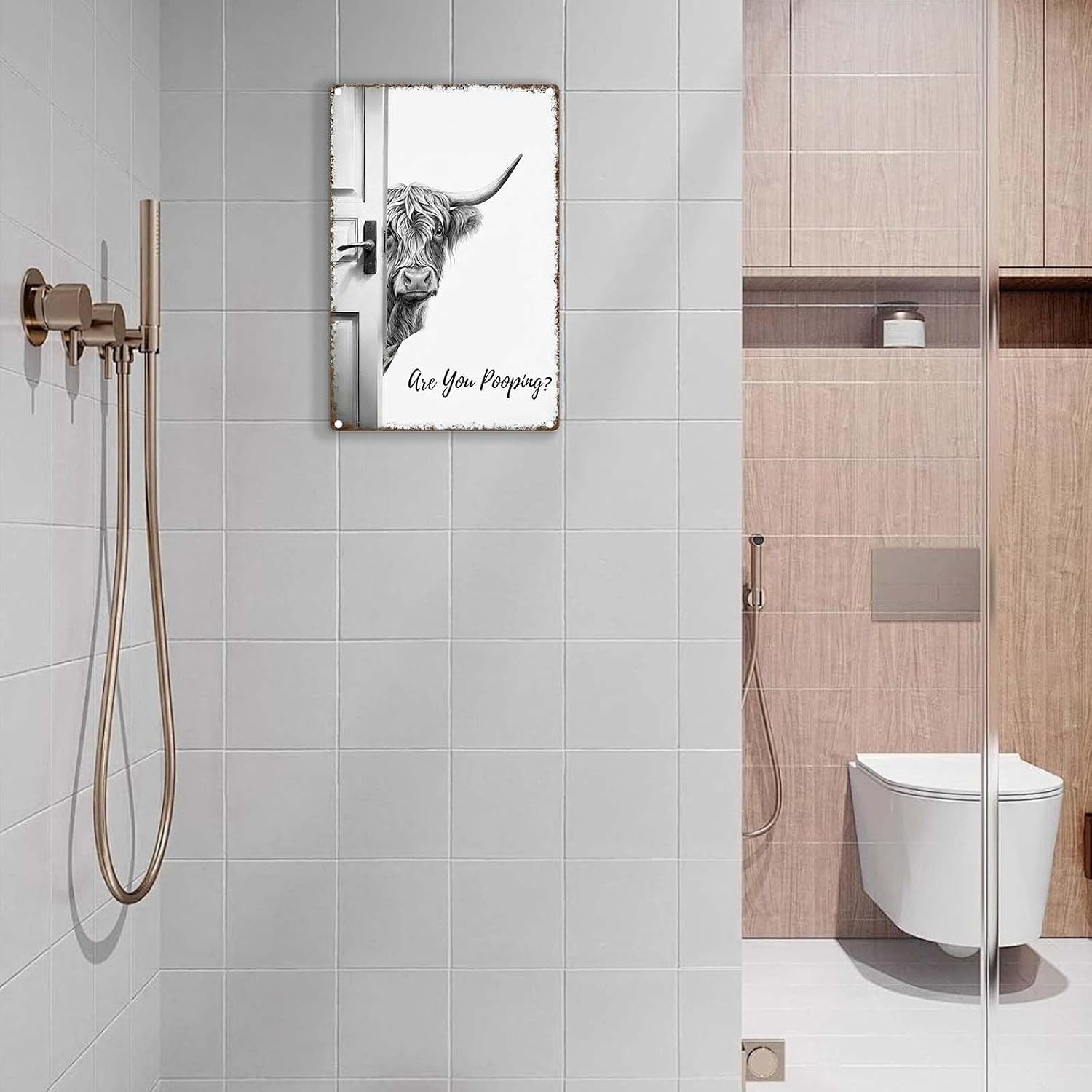 Funny Bathroom Wall Art Highland Cow Metal Signs - Vintage Metal Tin Sign Wall Art Decor, Are You Pooping Western Bathroom Decor for Cow Lovers,Restroom,12x8 inch