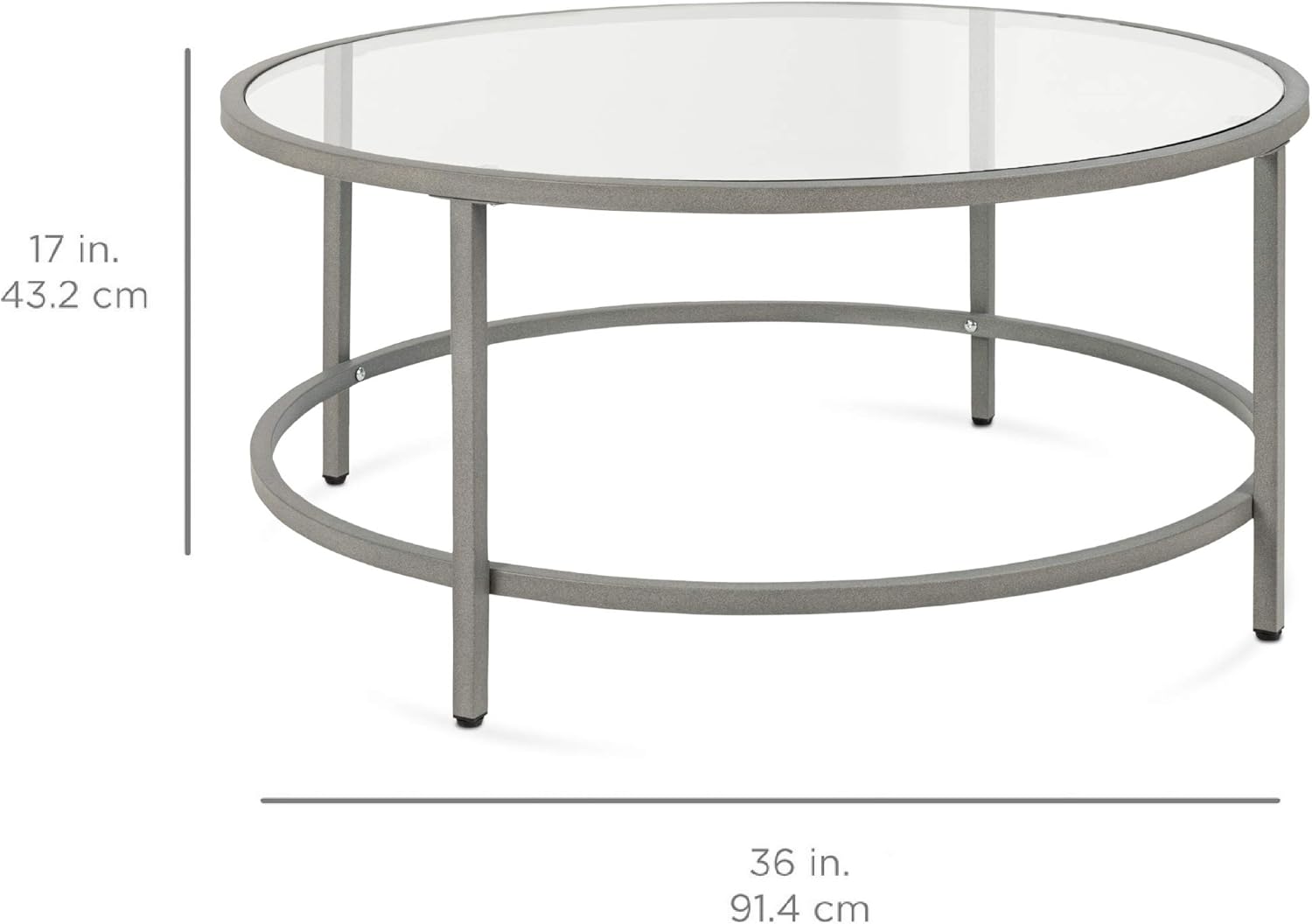 Best Choice Products 36in Modern Round Tempered Glass Accent Side Coffee Table for Living Room, Dining Room, Tea, Home Décor w/Metal Frame, Non-Marring Foot Caps - Gray