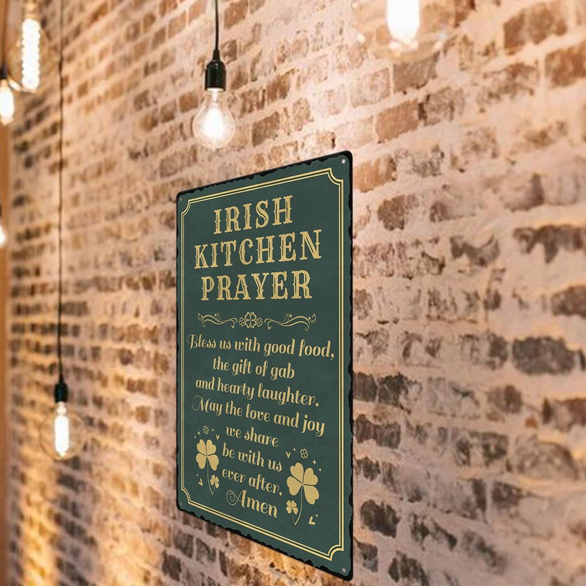 Irish Kitchen Prayer Tin Sign St Patricks Day Metal Signs Decor Green Shamrock Print Poster Wall Art Lucky House Vintage Decorations Hanging Plaque for Home Kitchen Garden Yard Farmhouse 12x8 Inch