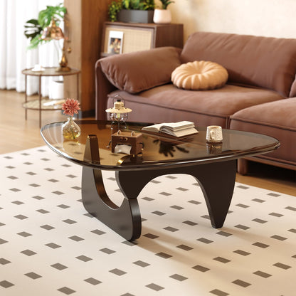 Coffee Table for Living Room Mid Century Modern Center Table with Glass Top and Wood, 36 Inch, Brown/Walnut