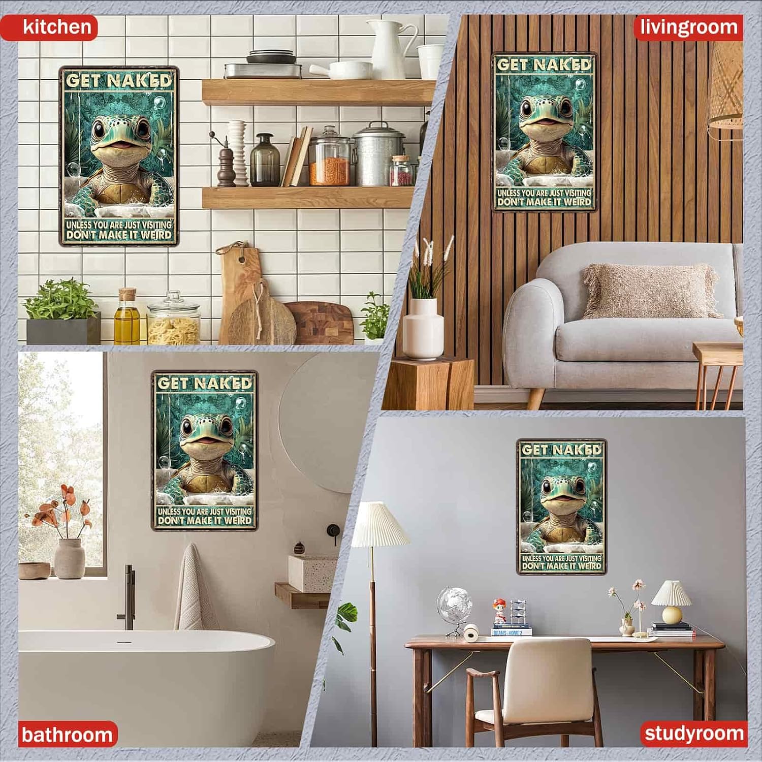Vintage Sea Turtle Metal Sign Get Naked Unless You Are Just Visiting Don'T Make It Weird Fun Wall Decor for Home Beach Theme Bathroom Parlor Tin Plaque 12x8 Inch