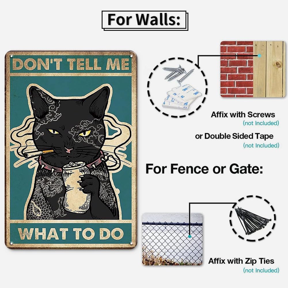 Funny Vintage Wall Decor Black Cat Metal Tin Sign,Don’t Tell Me What To Do, Black Cat Decor for Cat Lovers, Gift Cat Signs Stuff for Cat Lovers 8x12 Inches