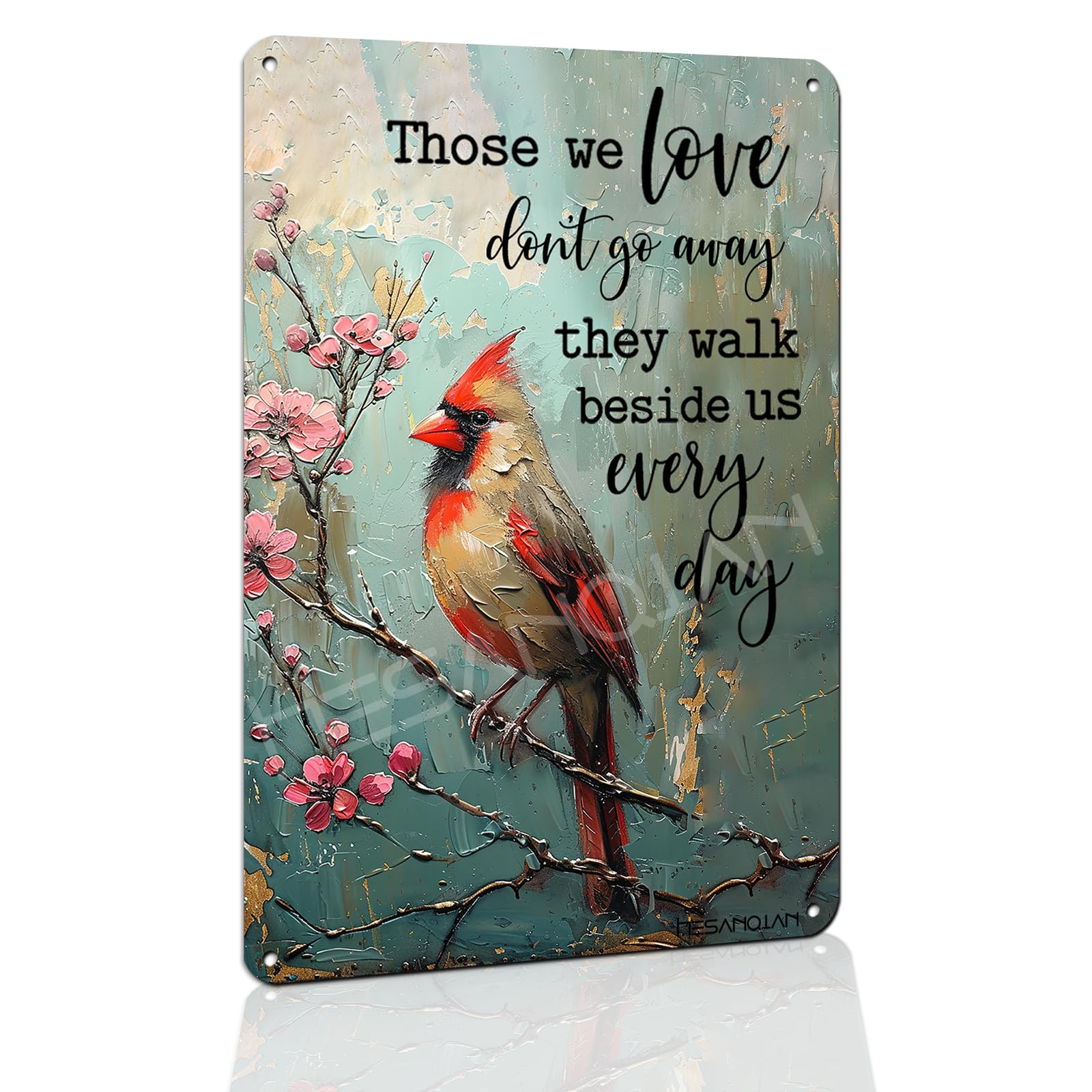 Cardinal Tin Sign, Cardinal Bird Sympathy Wall Art 8x12 Inch | A Big Piece Of My Heart Lives In Heaven Message, Handmade Home Decor