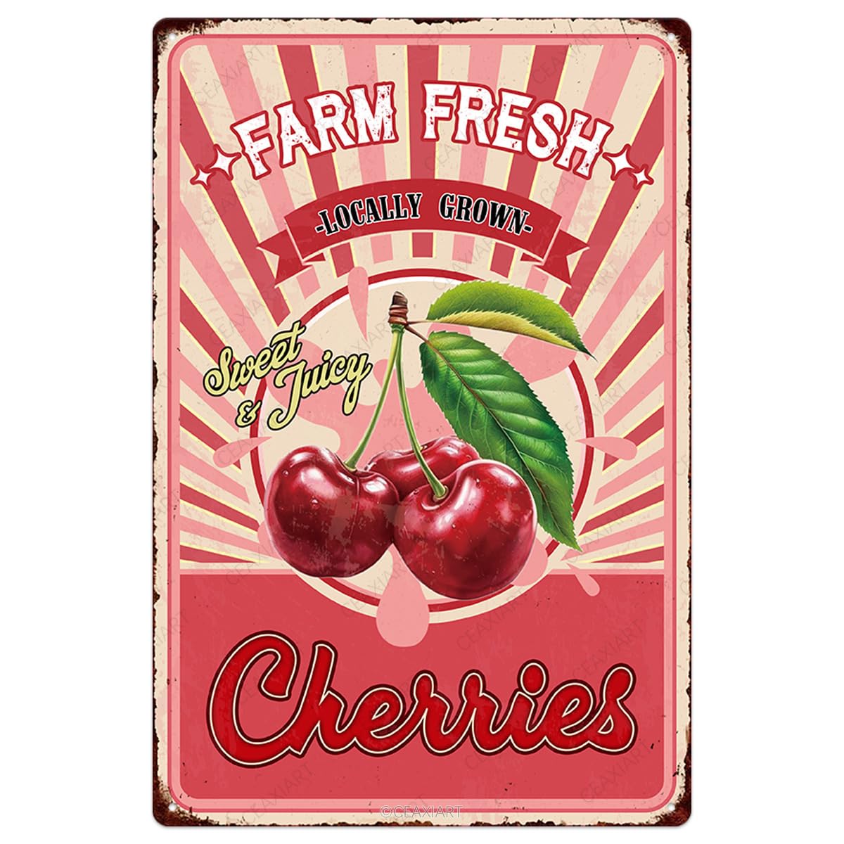 Farm Fresh Sweet Juicy Watermelon Vintage Metal Tin Sign Retro Fruit Poster Decorative Wall Art Signage Farmhouse Country Market Kitchen Bar Cafe Dining Room Home Decor 12" X 8"
