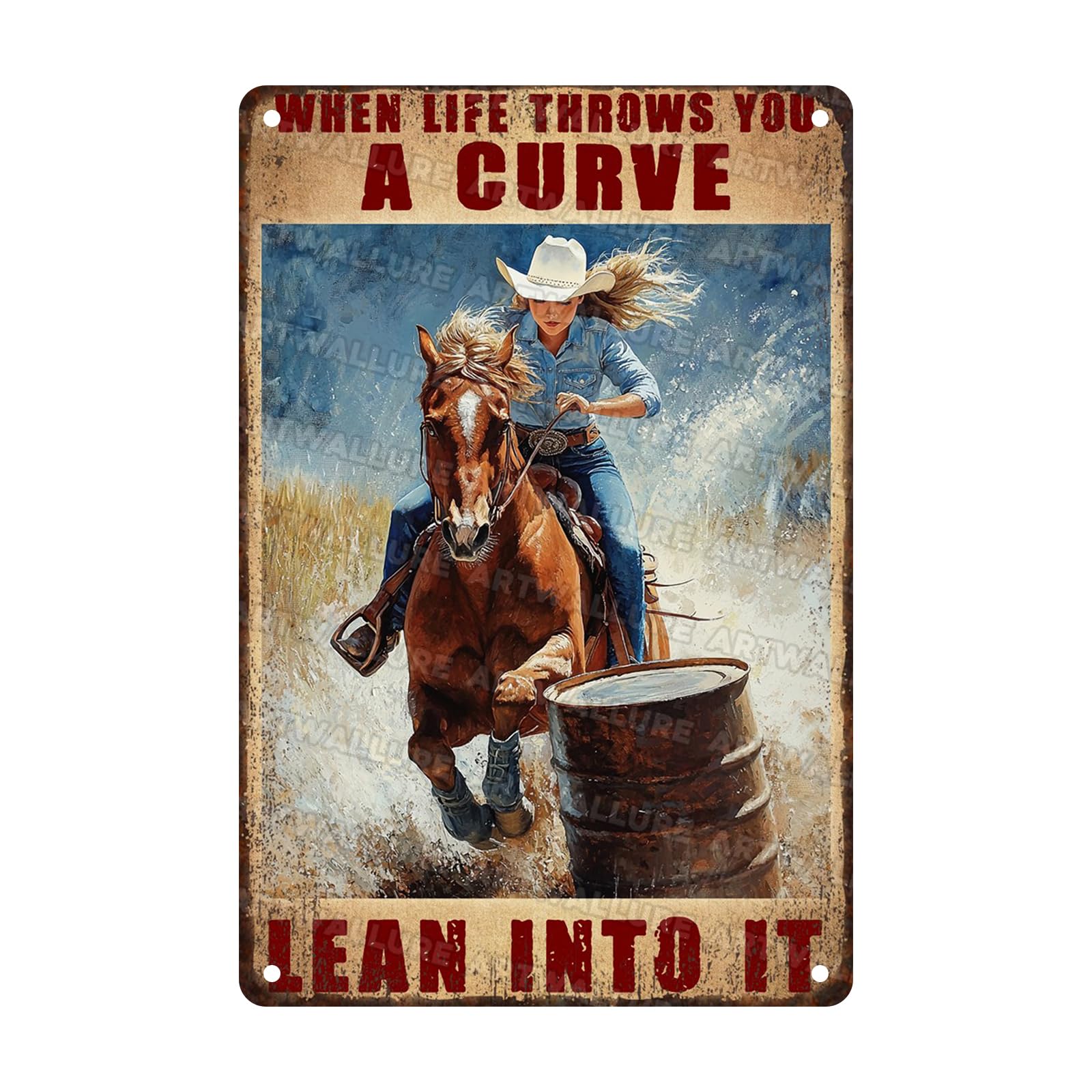 Retro Cowgirl Tin Sign Metal Wall Art Rustic Western Home Decor Wanted Theme 8x12inch