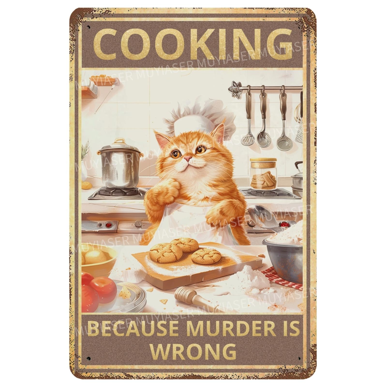 Metal Sign Easily Distracted By Cats & Garden Vintage Retro Aluminum Tin Sign for Garden, Kitchen, Office, Home, Bar, Cafe Decor 8x12 Inch