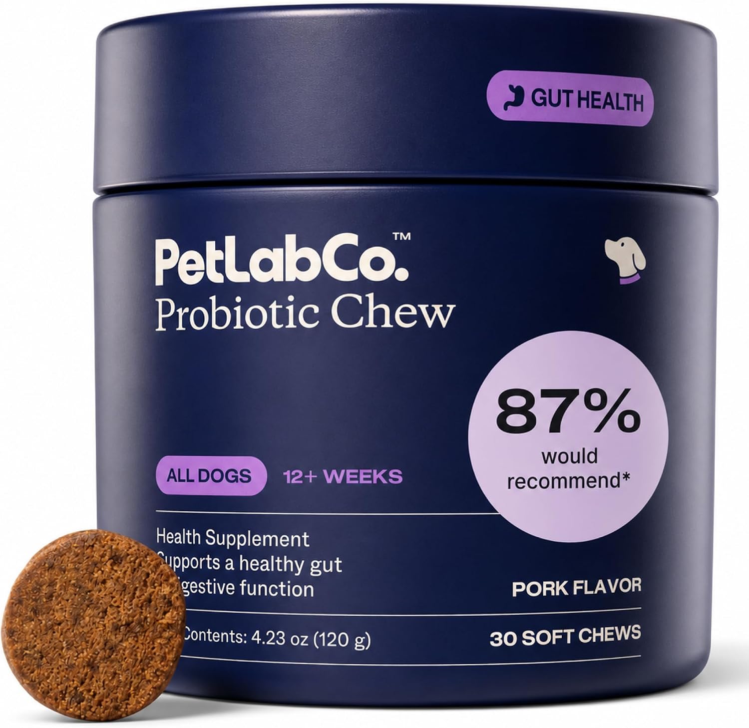 PetLab Co. Probiotics for Dogs, Support Gut Health, Occasional Diarrhea, Digestive Health & Seasonal Allergies - Pork Flavor - 30 Soft Chews - Packaging May Vary