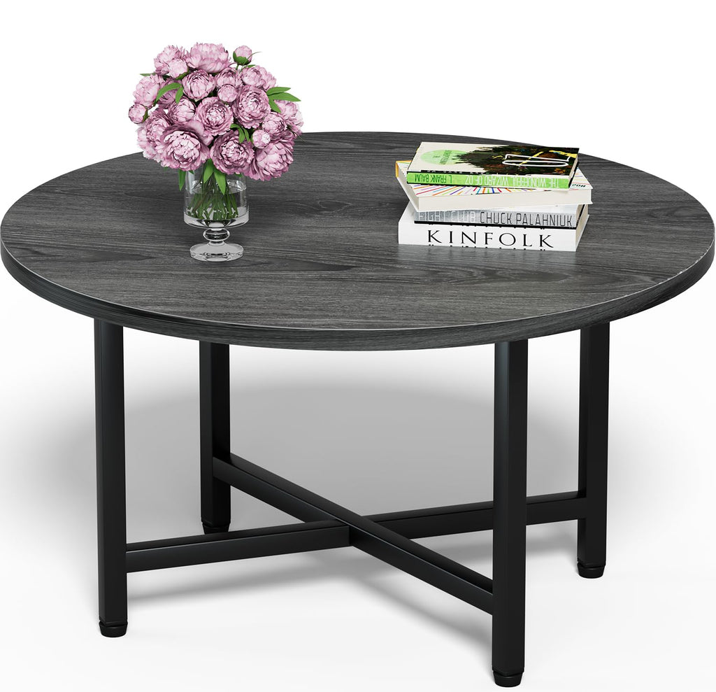 FAMIDGE Coffee Table, 23.6" Coffee Tables for Living Room, Round Coffee Table with Metal Frame, Floor Table for Sitting on The Floor, Home, Office, Black