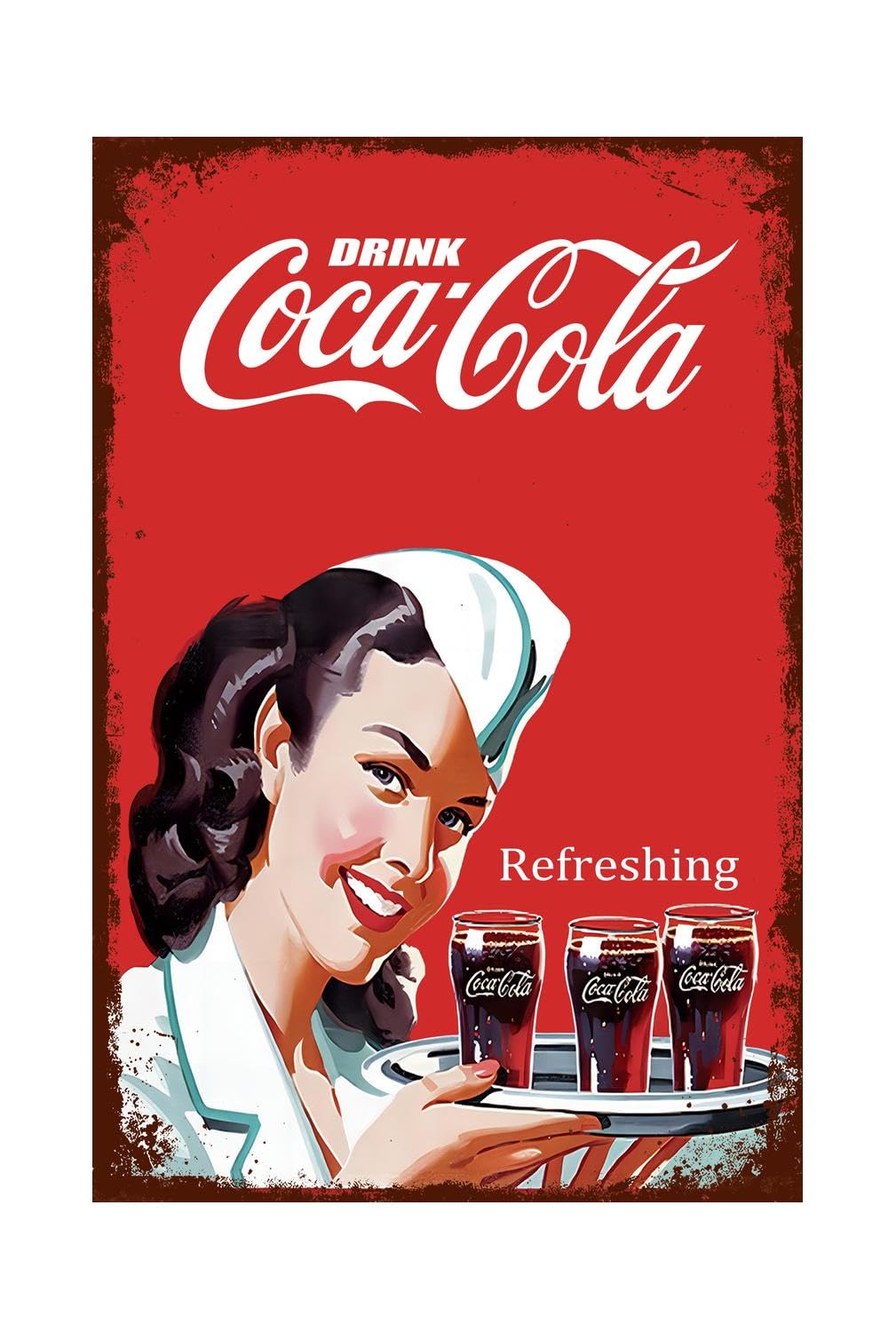 Coke Tin Sign Metal Poster Vintage Wall Decor, Coca Cola Hot Girl, for Pub Restaurants Cafe Club Plaque Man Cave Wall 8x12 Inch