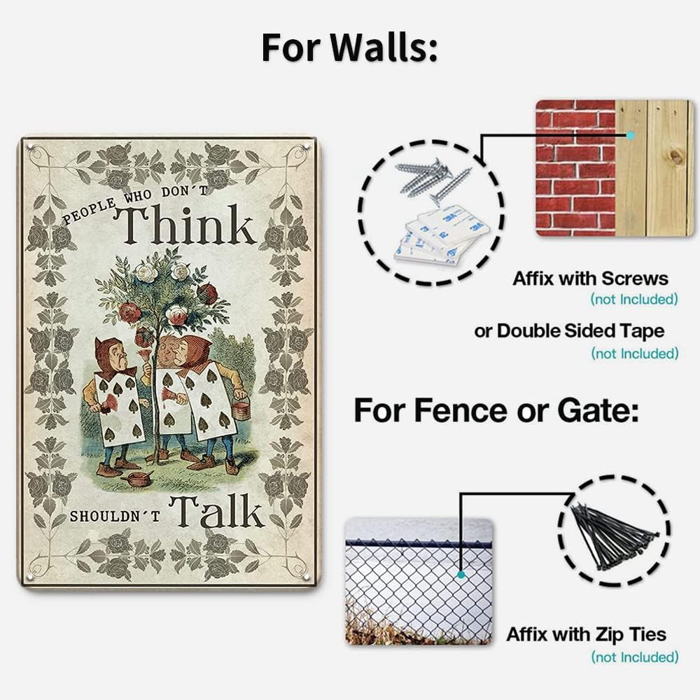 Alice in Wonderland Gifts Decorations Metal Tin Signs-People Who Don't Think - 12x8 inches Vintage Retro Room Decor Metal Poster Tea Party Decor, Gifts for Girls for kitchen Bedroom