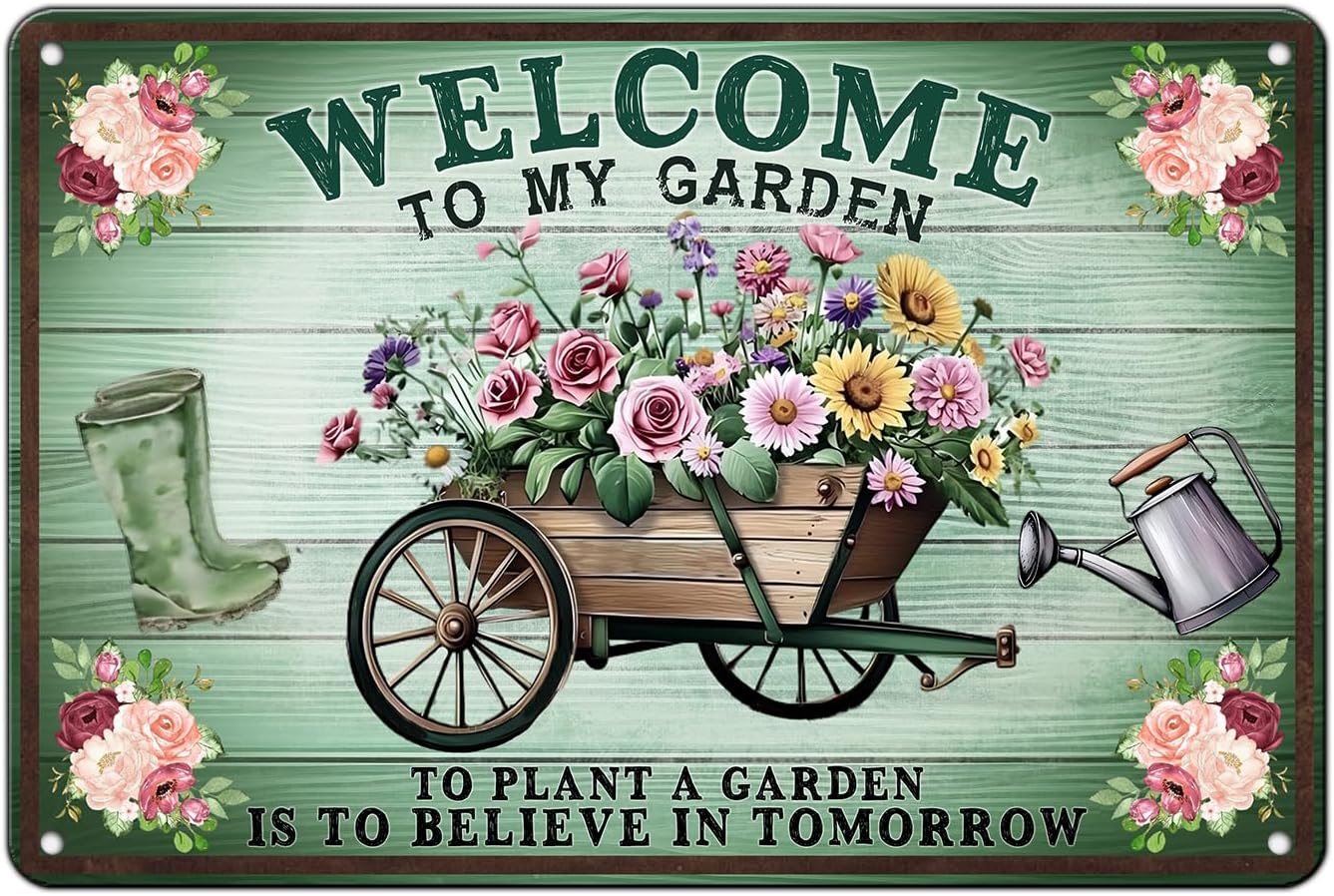 Gardening Gifts Metal Gardening Signs Welcome to My Garden Vintage Tin Sign for Home Garden Greenhouse Living Room Bedroom Yard Cottage Outdoor Decor 8x12Inch