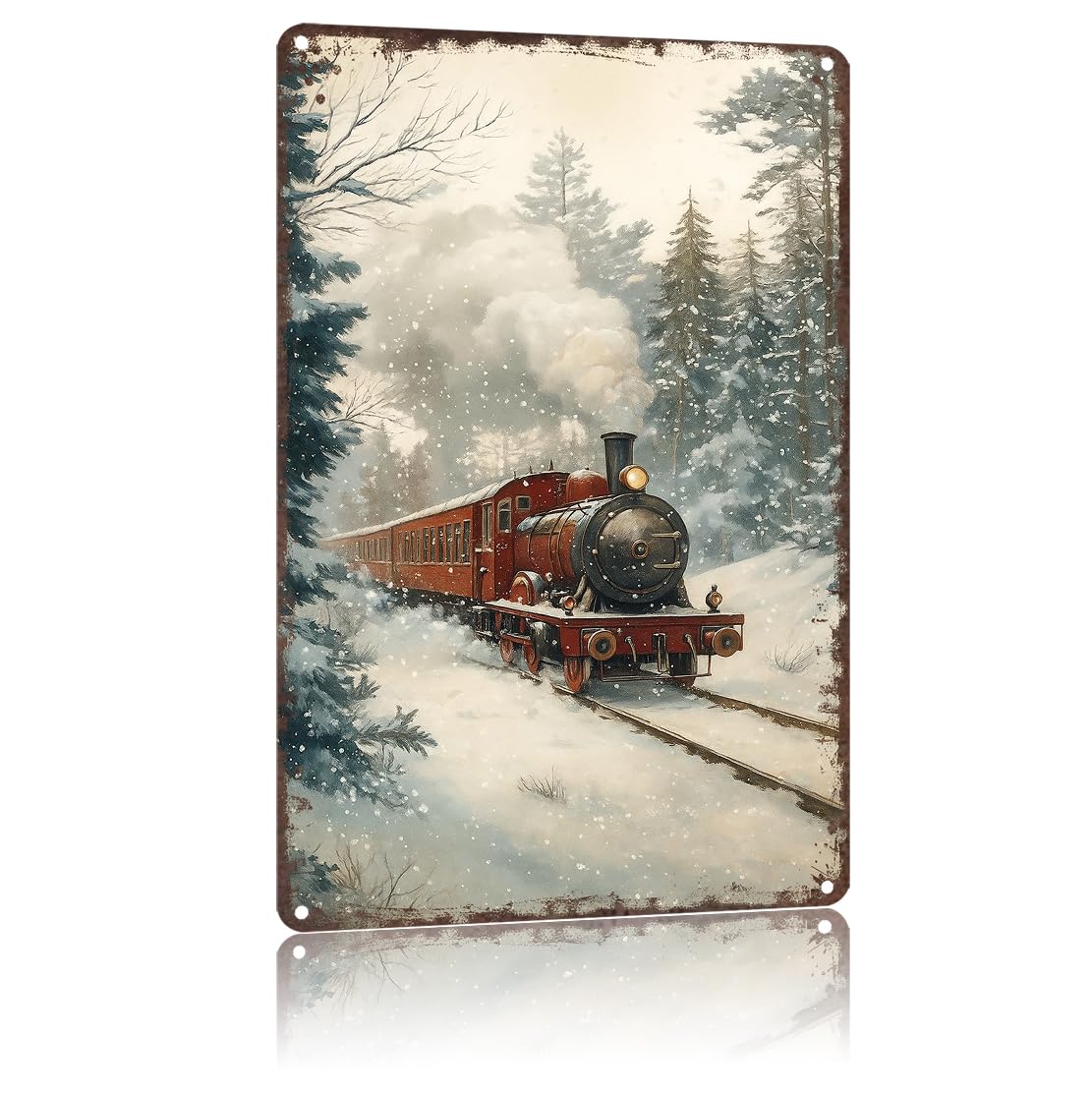 Vintage Christmas Decorations 8x12inch Metal Sign-Weathered Tin Art for Garage Office Wall