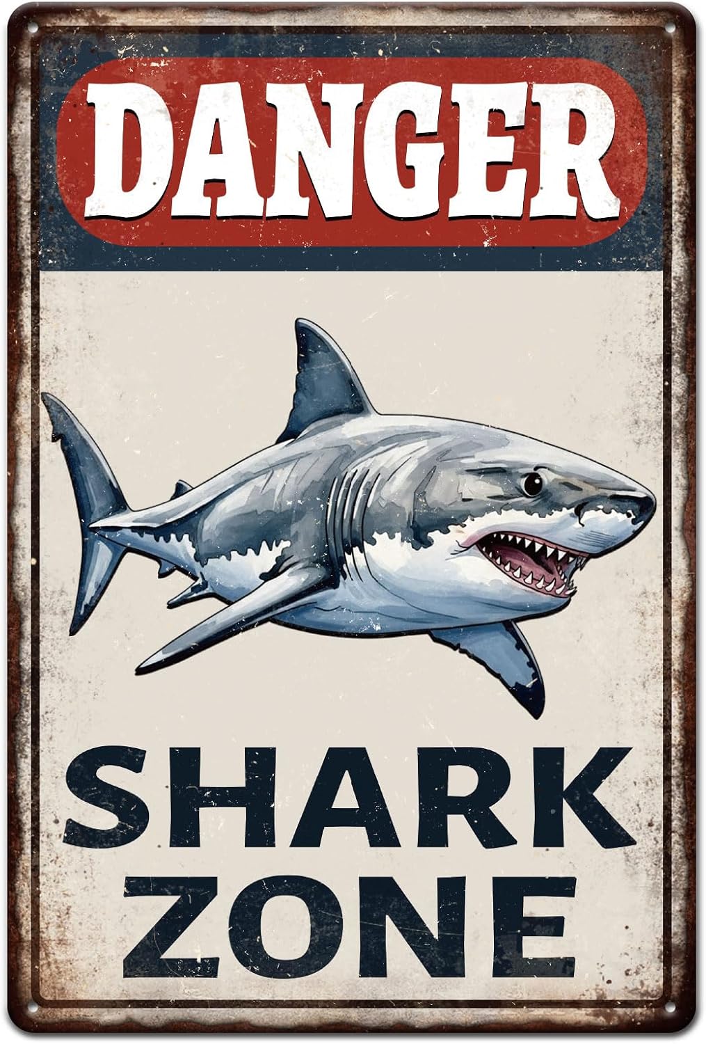 GLOBLELAND Vintage Danger Warning Metal Tin Sign 12x8inch Shark Zone Tin Signage Decor Signs Retro Ocean Shark Wall Metal Plaque for Office Home Garage Room Cafes Bars Fishing Area Decoration