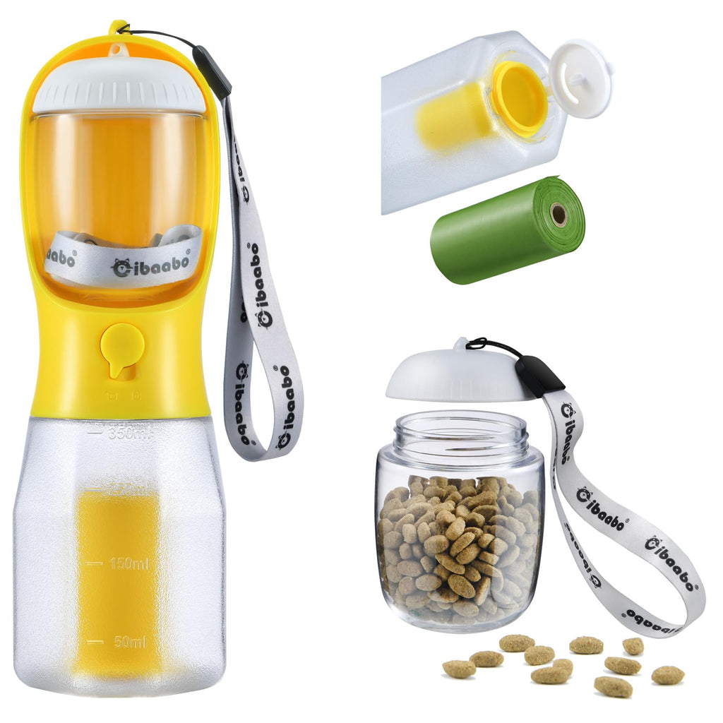 Cibaabo Dog Water Bottle with Food Container & Poop Bag Holder, Travel Water Bowl, Portable Pet Dispenser, Girl Dog Accessories Stuff Items Essentials Gift for Yorkie Chihuahua Walking Hiking