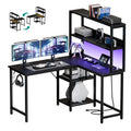 OLIXIS 53 in L Shaped Desk Computer Gaming Desk with Power Outlets & LED Lights, Reversible Corner Home Office Table with Adjustable Shelf & CPU Stand, Black