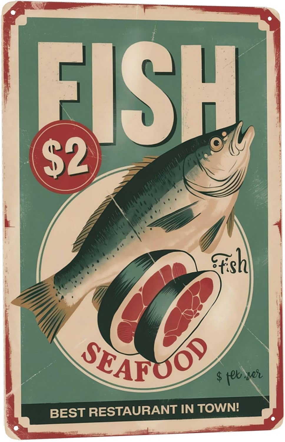 Indoor Seafood Fish Tin Sign Delicious Fresh Fish Best Restaurant In metal tin sign 8x12 inch decorative wall decor with vintage style for bar, garage, cabin and home spaces