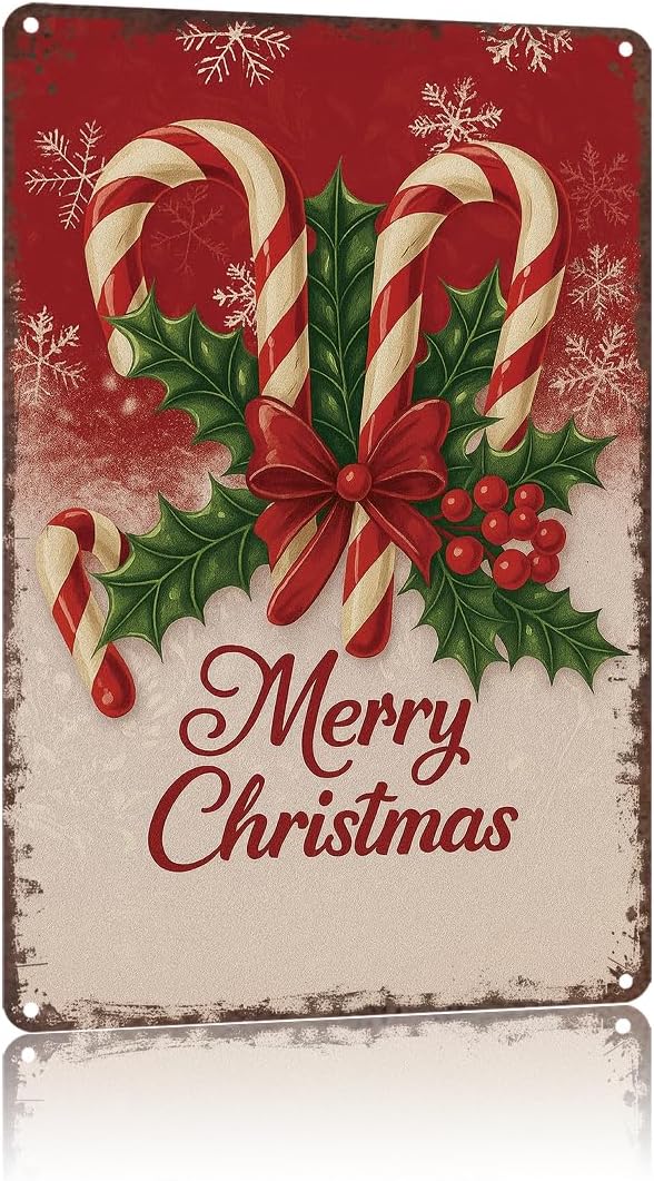 Vintage Christmas Decorations 8x12inch Metal Sign-Weathered Tin Art for Garage Office Wall