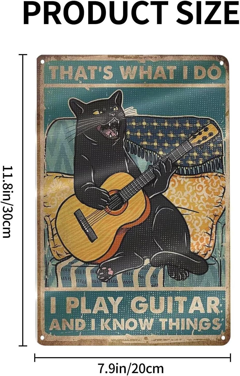 Black Cat That's What I Do I Play Guitar and I Know Things Metal Tin Sign Wall Art Deco Living Room, Cafe, Bar, Club, Garage Home Decoration Gift 8 X 12 Inches
