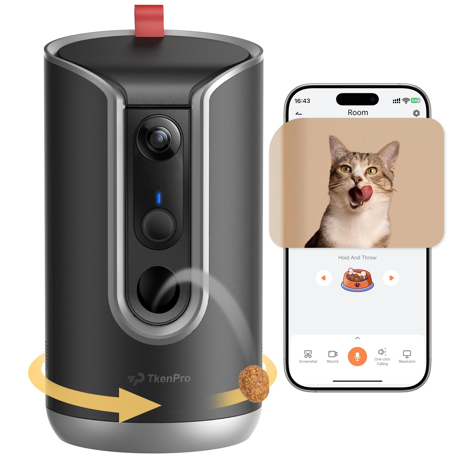 TKENPRO 2K Pet Camera Treat Dispenser, 360°View Dog Camera with Phone App, 5G&2.4G WiFi 2-Way Talk Pet Cam Indoor for Cats Remote Treat Tossing, Motion Alerts, Auto Tracking