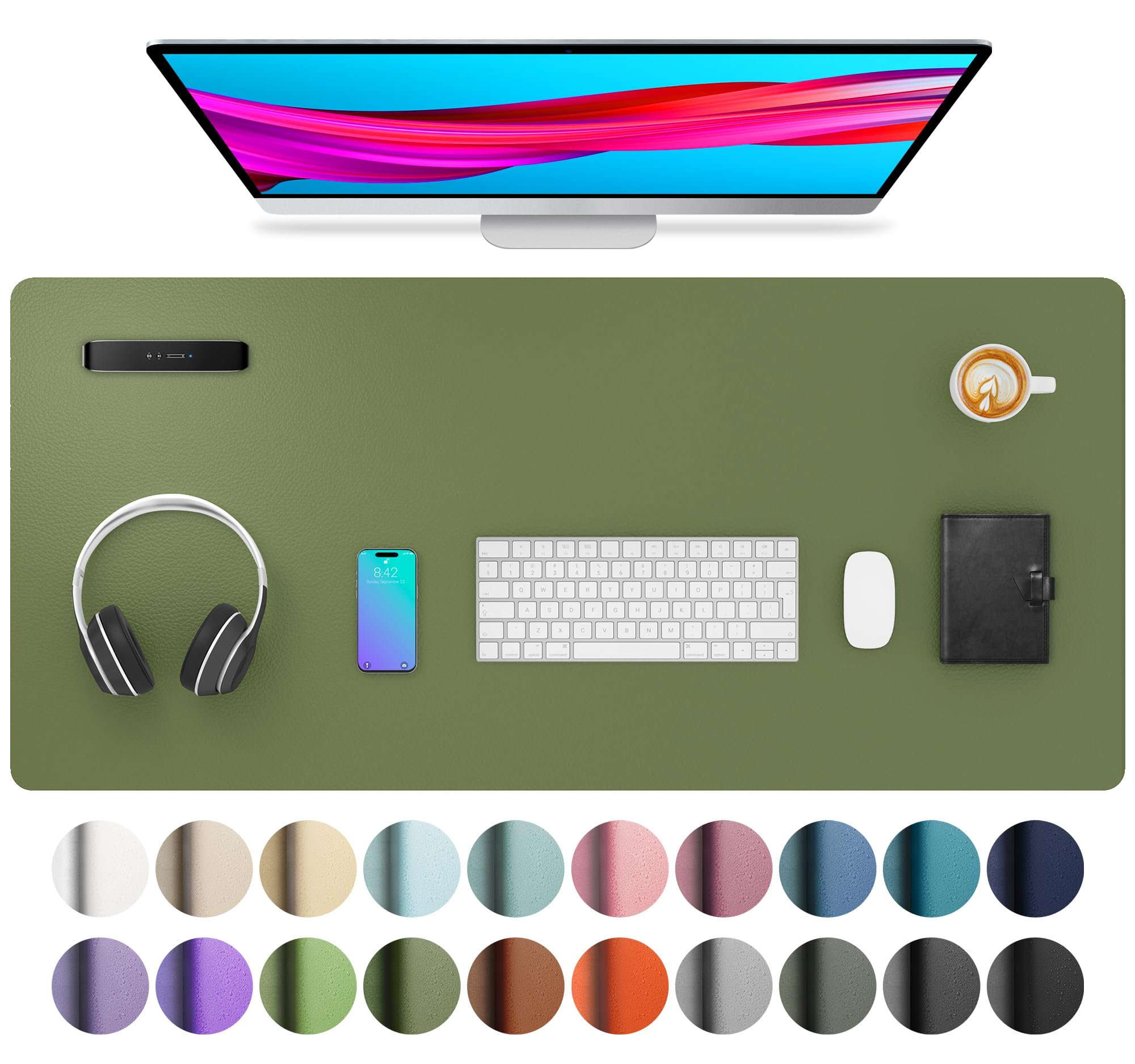 Aothia Non-Slip Waterproof PU Leather Desk Pad Protector for Mouse, Writing Desk, Office, Home, Laptop Blotter, 23.6" x 13.7", Black