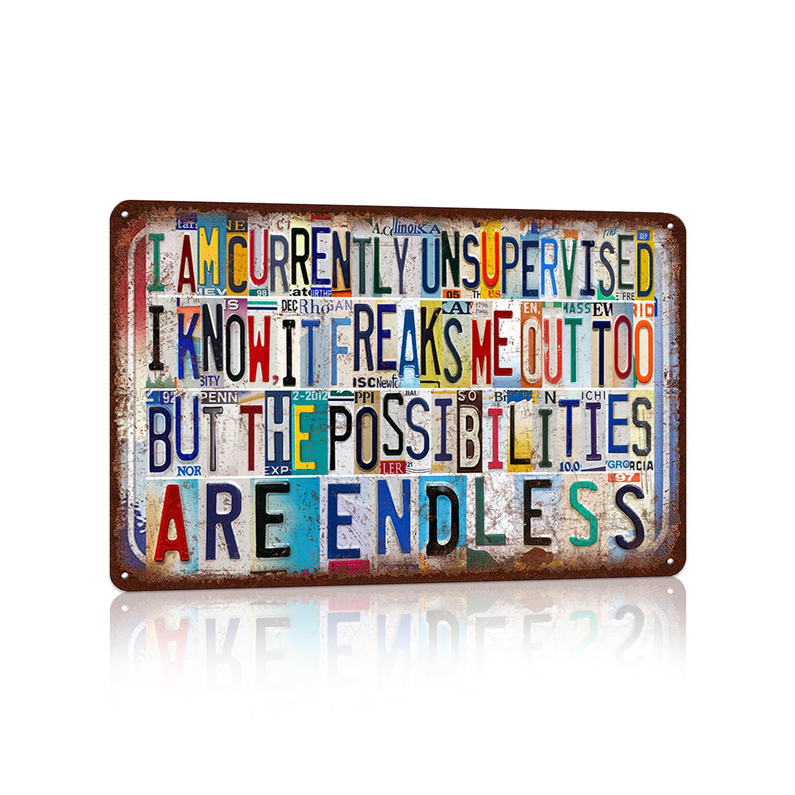 Vintage Metal Tin Signs Wall Decor for Man Cave Garage Bar Home 12 x 8 Inches - I Am Currently Unsupervised.I Know,It Freaks Me Out Too But The Possibilities Are Endless