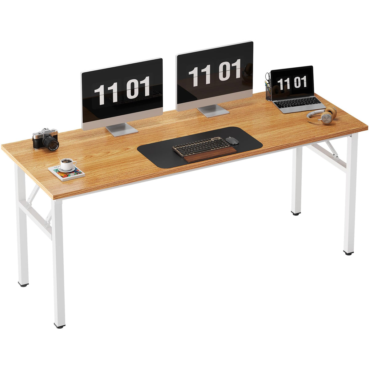 Need Folding Desk, 54 inch Large Computer Desk for Home Office, No Install Needed Study Student Writing Table Desk Workstation, Rustic Brown